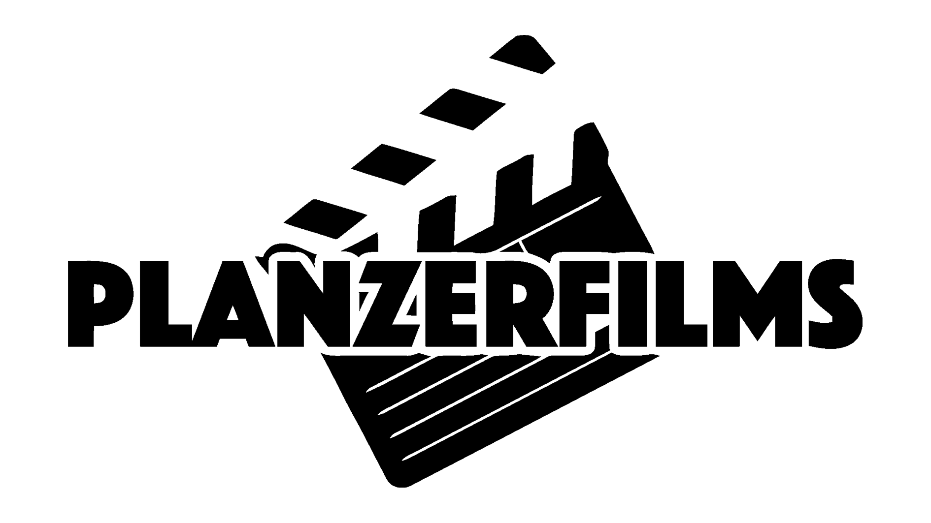 Schwarz-weiß Logo mit dem Text 'PLANZER FILMS' und einer stilisierten, dreidimensionalen Filmrolle im Hintergrund.