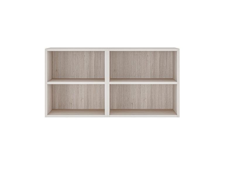 Big kitchen shelf in light wood finish facing the camera straight.