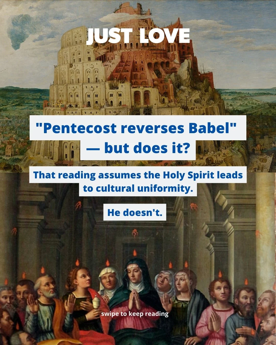Pentecost is about remembering the outpouring of the Holy Spirit and the birth of the church 🕊️ 

People sometimes say that Pentecost is the reversal of the confusion of languages at Babel. But  it assumes that the outpouring of the Holy Spirit lead