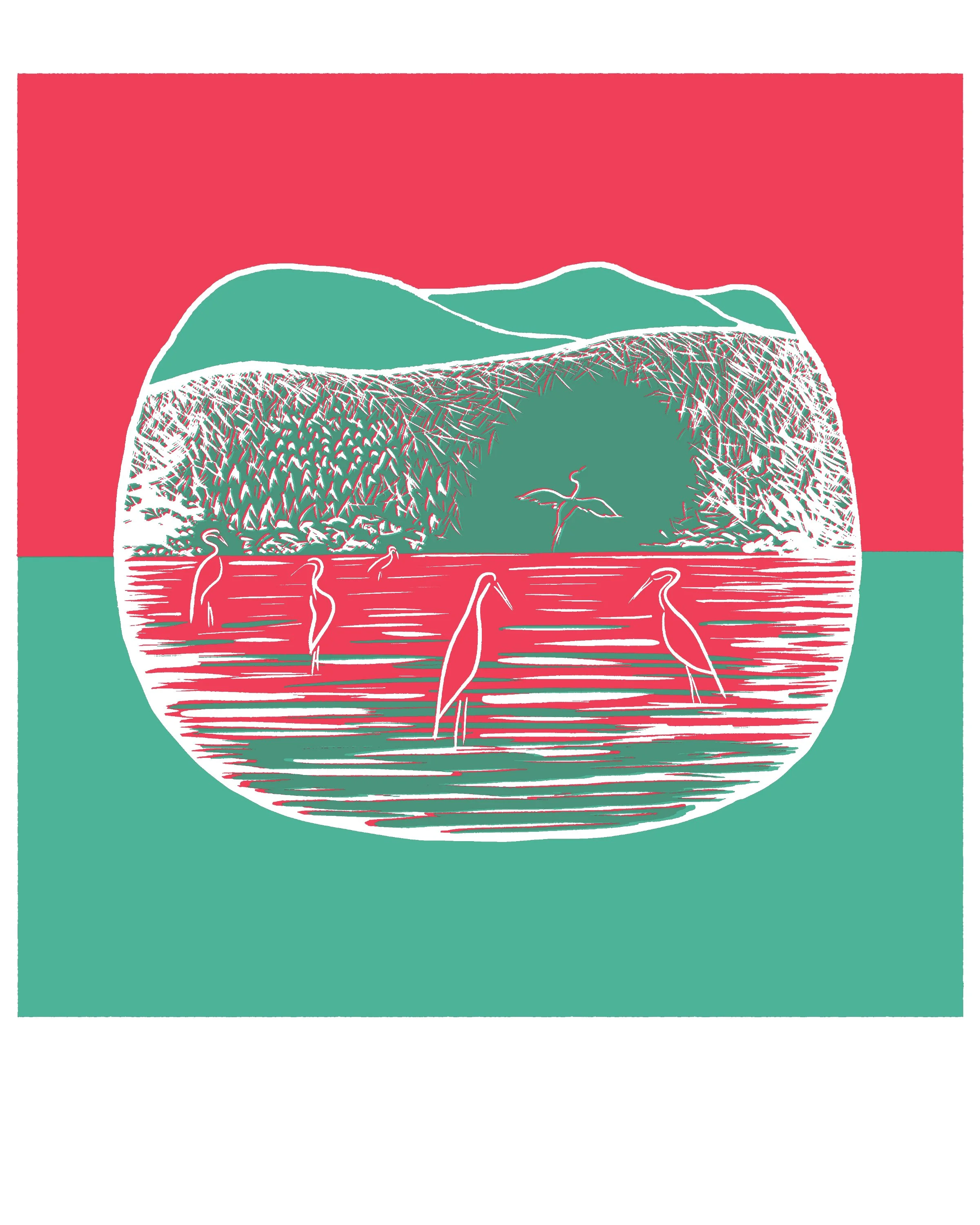 Sérigraphie Hérons sur le Barachois