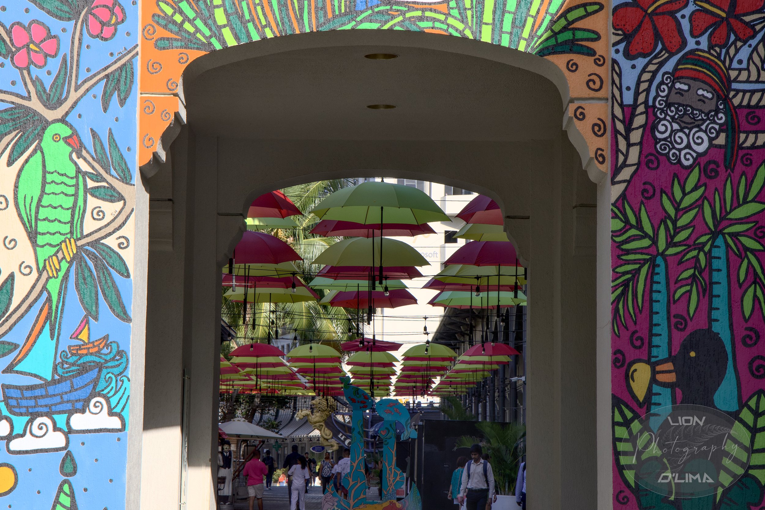 Colourful Umbrellas through an Arty Arch - Port Louis - Mauritius