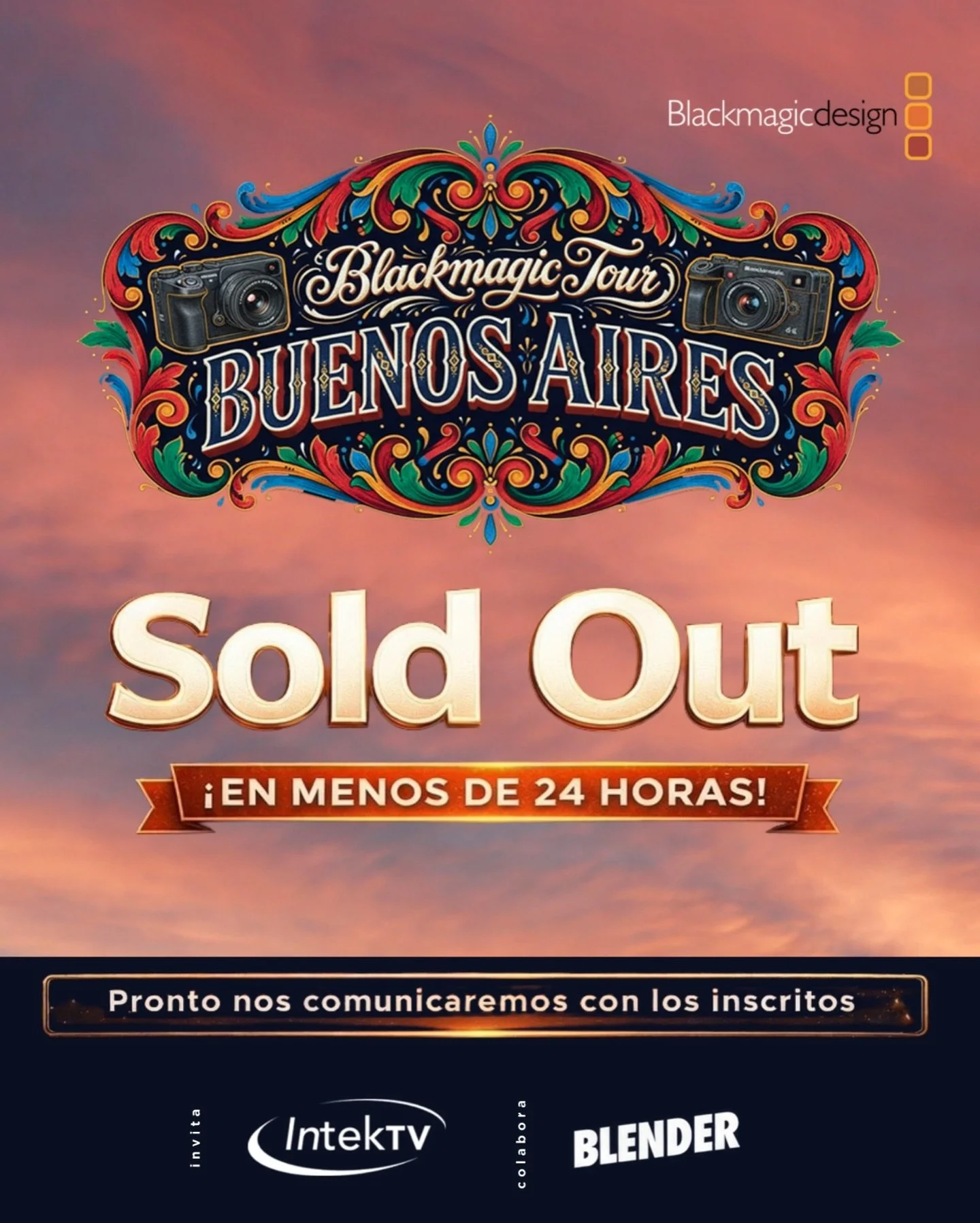 ARGENTINA, &iexcl;en menos de 24 horas se agotaron todos los cupos del BMD Tour Buenos Aires 2026!

Gracias por responder con rapidez, por creer en estos espacios y por demostrar que la industria audiovisual en la regi&oacute;n est&aacute; m&aacute;s