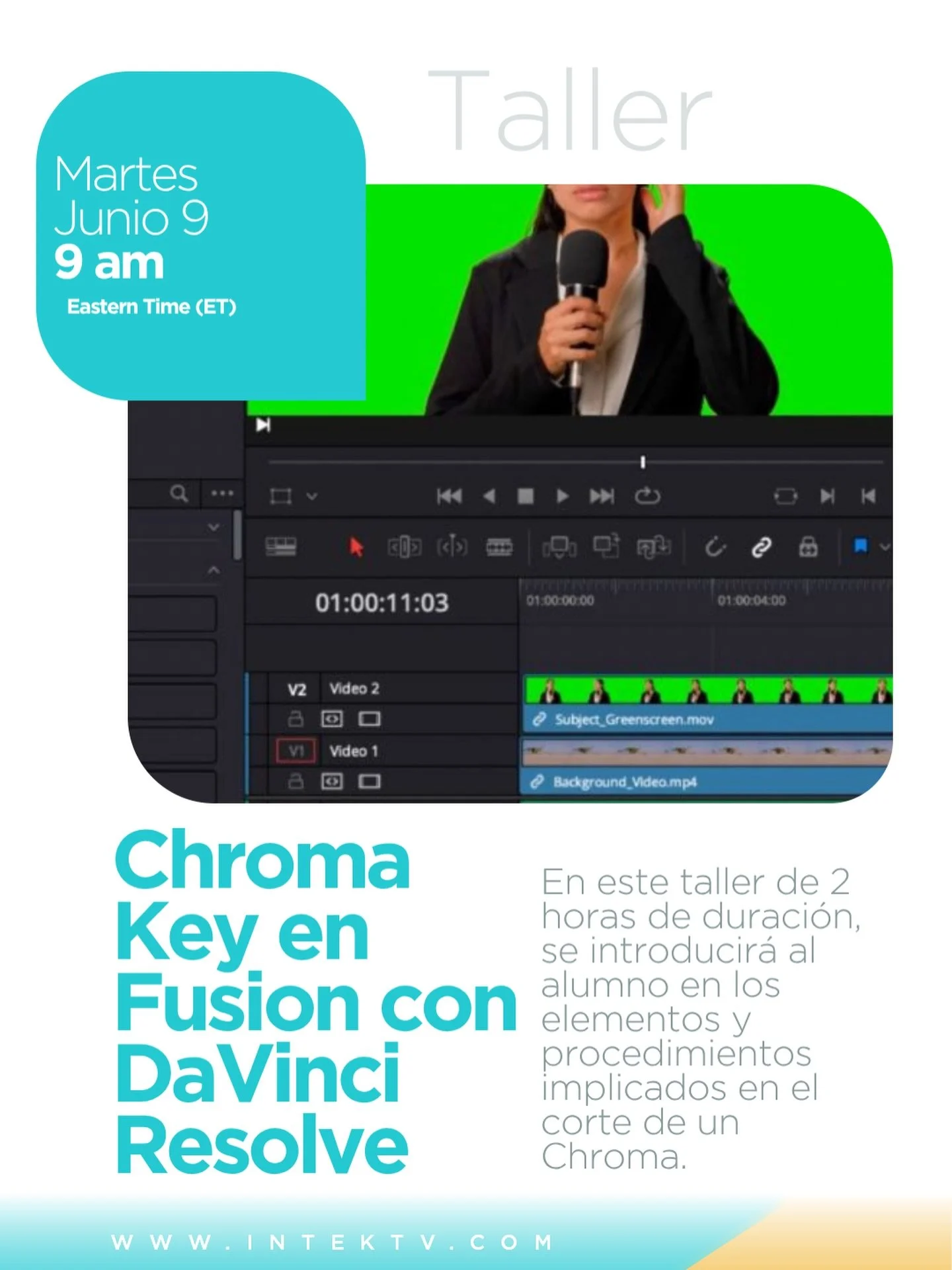 🎬 Taller GRATIS de Blackmagic Design
@blackmagicnewsofficial 

Aprende los fundamentos del Chroma Key en Fusion para DaVinci Resolve en esta sesi&oacute;n de &ldquo;ver y aprender&rdquo; de 2 horas.

Durante el taller se explorar&aacute;n los elemen