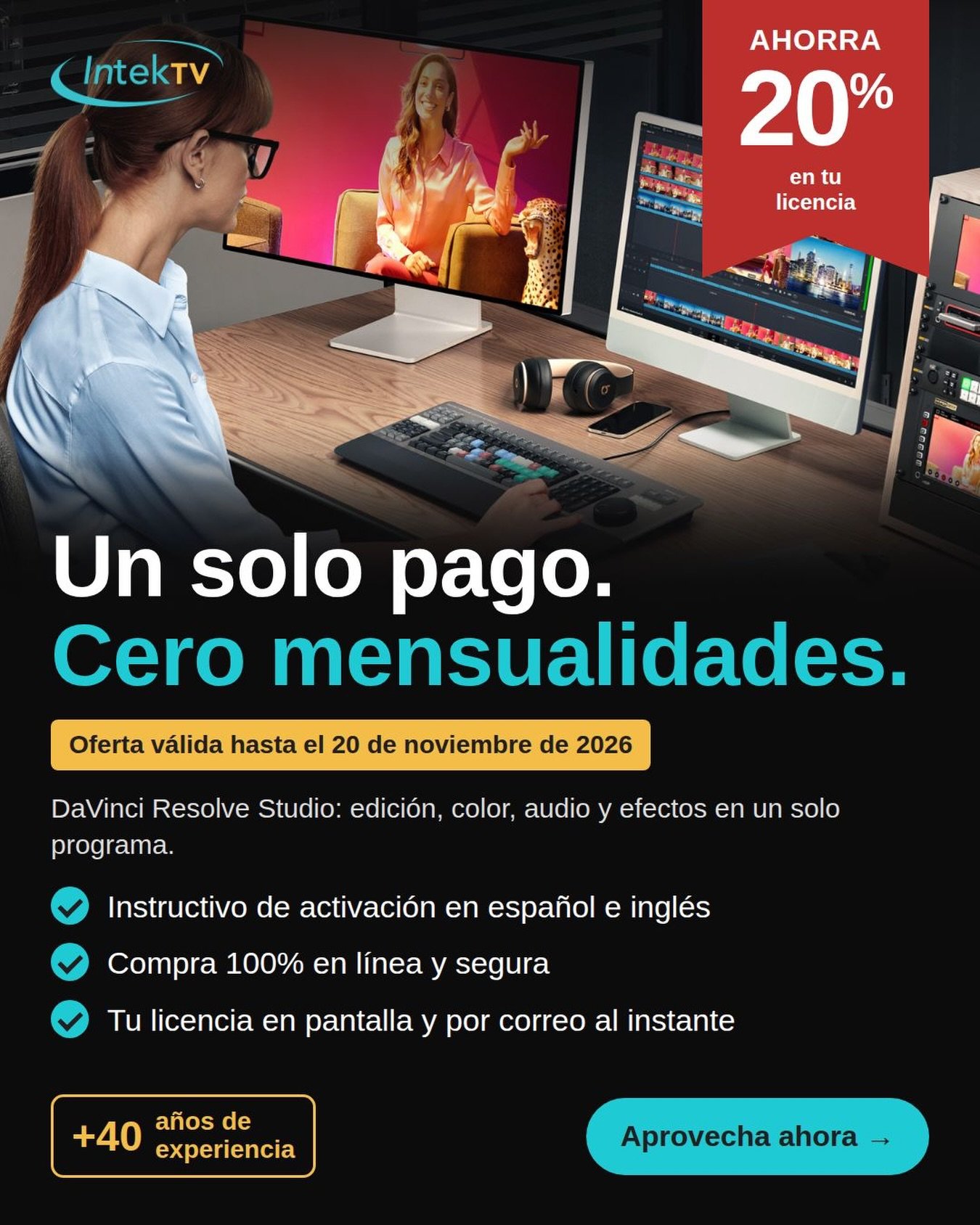 💬 Comenta DAVINCI para recibir el enlace de compra.

M&aacute;s inteligencia artificial. Menos trabajo repetitivo. 🎬

Aprovecha un 20 % de descuento en DaVinci Resolve Studio y agiliza tu postproducci&oacute;n con herramientas de IA exclusivas para