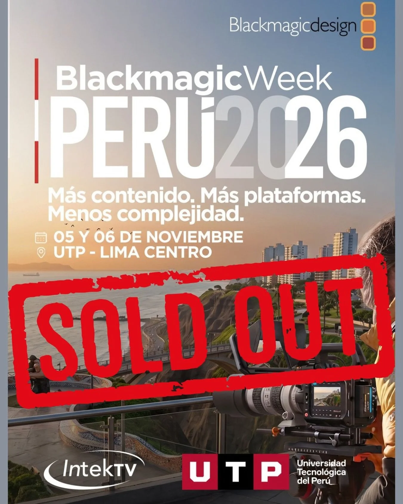 ESTAMOS SOLD OUT 👀🙌✌️‼️

Llegamos al m&aacute;ximo de capacidad con 700 personas registradas entre ambos d&iacute;as. 

Nos vemos en Lima el pr&oacute;ximo 5 y 6 de noviembre con: 
M&Aacute;S CONTENIDO, M&Aacute;S PLATAFORMAS, MENOS COMPLEJIDAD en 