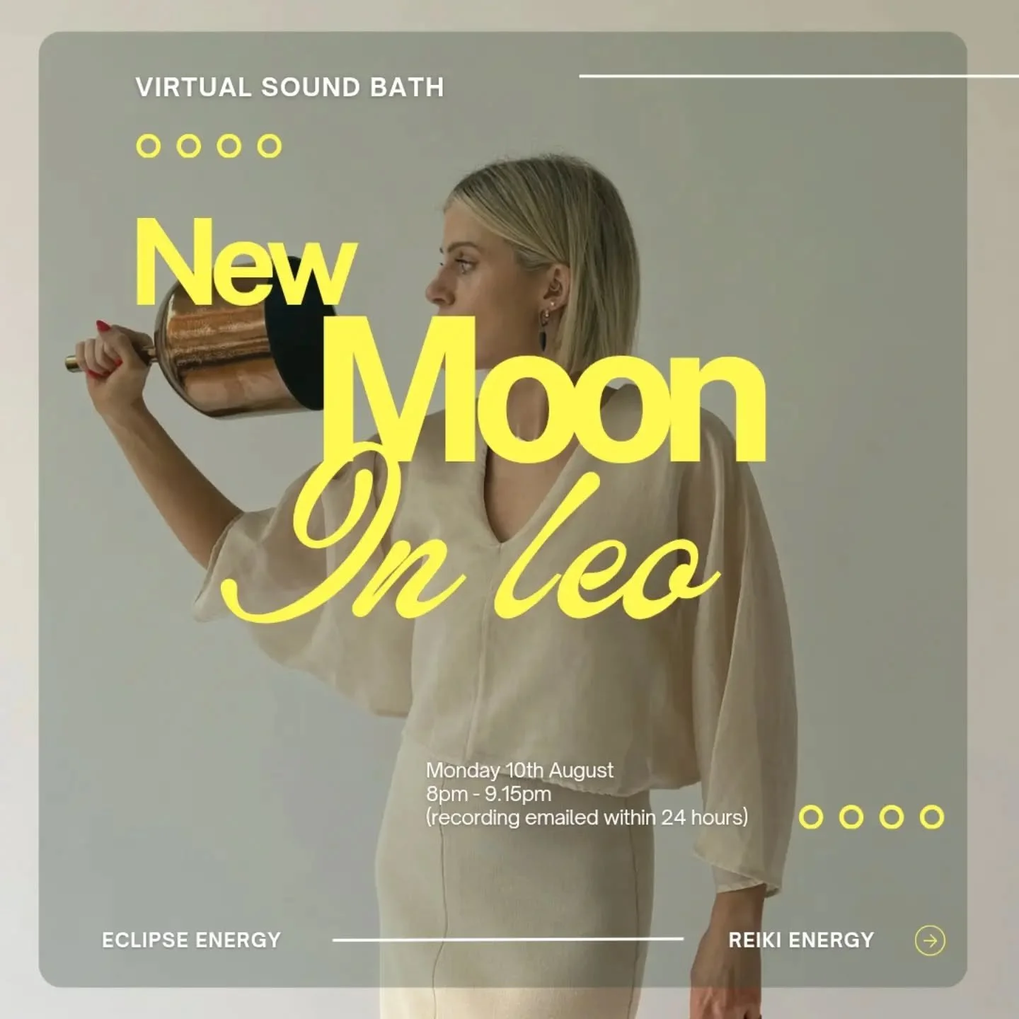 ****Eclipse Energy - New Moon Sound Bath Tonight at 8pm****

Grab your headphones, light all the candles (sage, incense, Palo Santo - think Leo season fire energy) + get really cosy.

This is big energy, I'm talking releasing energy using reiki, movi