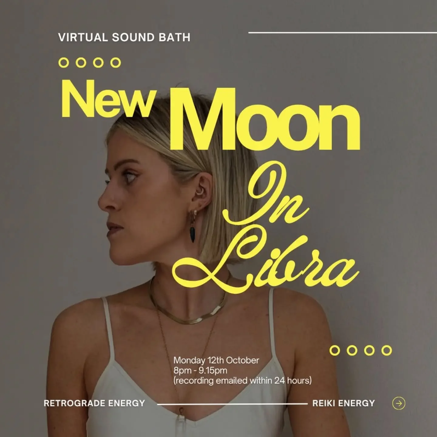 New Moon in Libra Sound Bath 

Let's work with this new moon + the energy of 4 planets currently in RETrOGRADE right now. Let's release tension and clear stagnant energy using all the reiki tingles and bring the body and nervous system back into bala