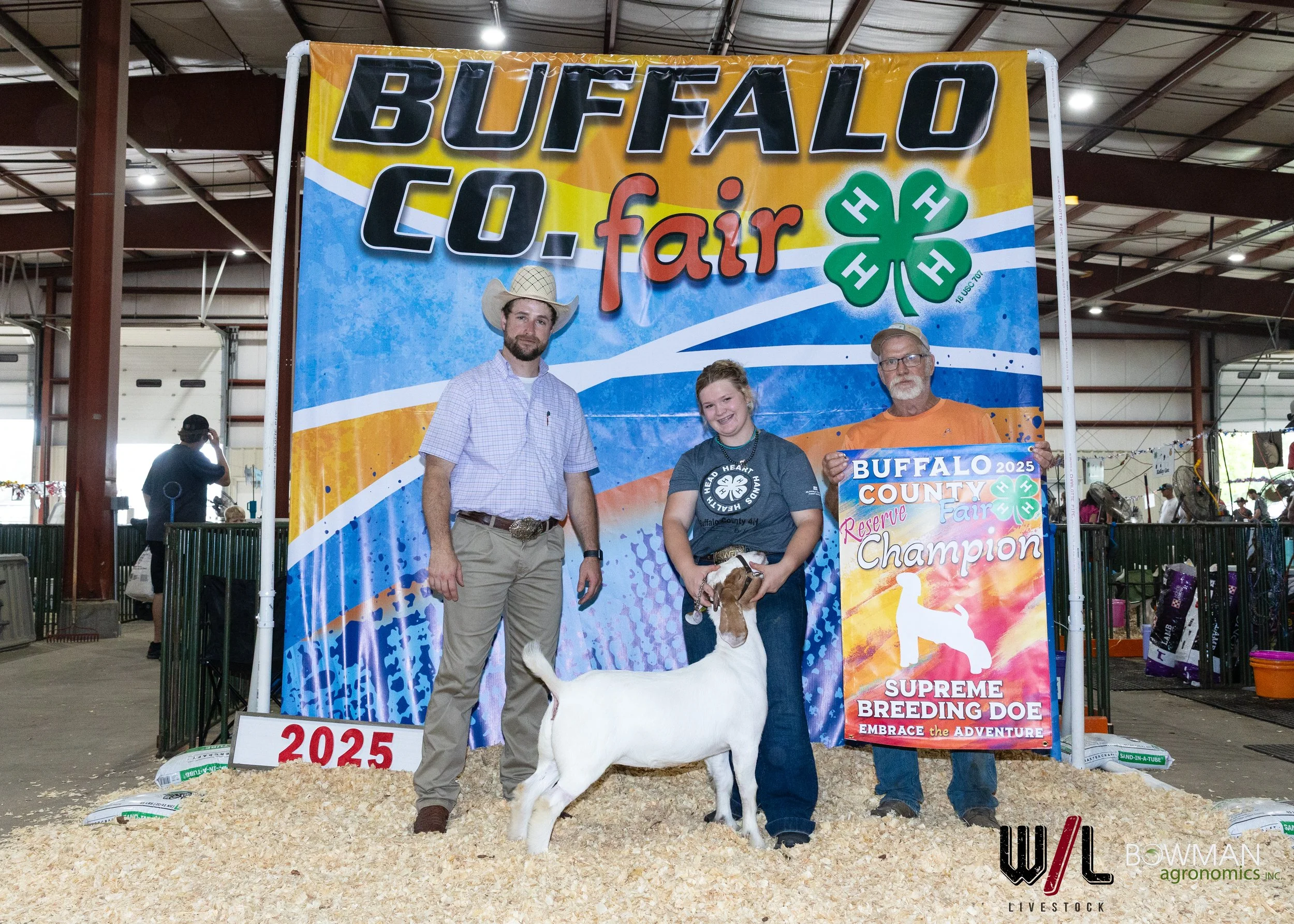  Arabella Rolfsmeyer  
Reserve Grand Champion Breeding Doe 
2025 Buffalo County Fair 
Bred by Lone Tree Show Goats
