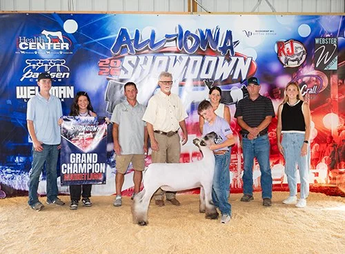  Jax Noonan  
Champion Market Lamb 
2026 All Iowa Showdown 
Bred by Wengert Farms