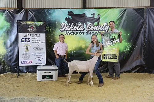  Miranda Thomas  
Grand Champion Dairy Wether 
2026 Steel County Fair Jackpot Show 
2026 Filmore County Fair Open Show 
2026 Cannon Valley Jackpot Show 
2026 Cannon Valley Fair 
3rd Overall 
2026 Cakota County Jackpot Show 
Bred by KalMir Farms