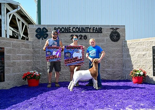   Natalie Harding  
5th Overall Breeding Doe 
Champion Jr. Showman 
2026 Boone County Fair 