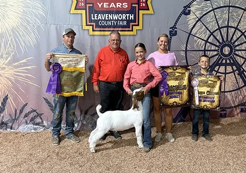  Gracie Bailey  
Grand Champion Market Goat 
2026 Leavenworth County Fair 
Bred by Northern Exposure