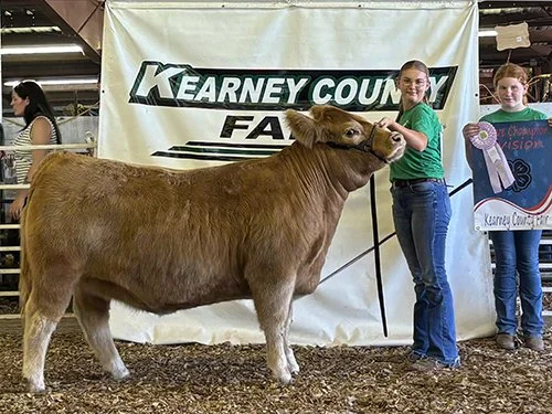   Hailey Petersen  
Reserve Champion Market Heifer 
2026 Kearney County Fair 
Bred by Lay Farms