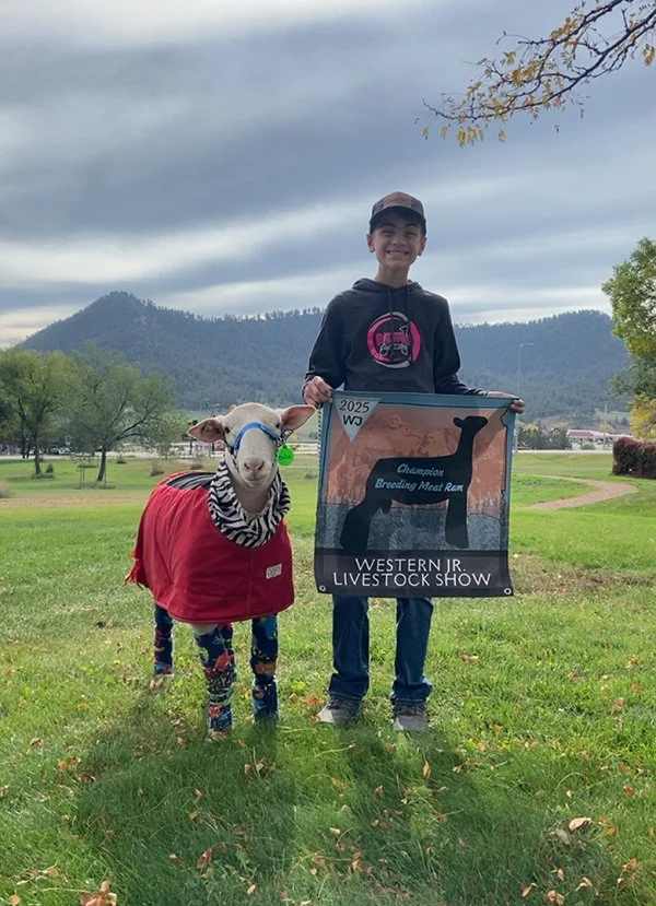  Owen Atwater  
Champion Meat Ram 
2025 Western Junior Livestock Show Rapid City, SD 
Bred by VanderLinden Livestock