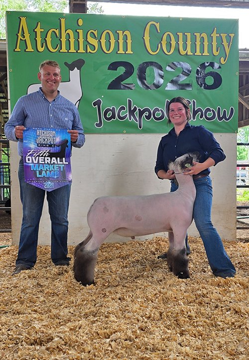  Lexi McCaffree  
5th Overall Champion Market Lamb 
2026 Atchison County Jackpot Show A 
Bred by Hassebrook Show Lambs