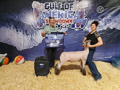  Lucy Partin  
Grand Champion FL Market Lamb 
2026 Gulf of America Showdown 
Bred by Sacred Silence Farm