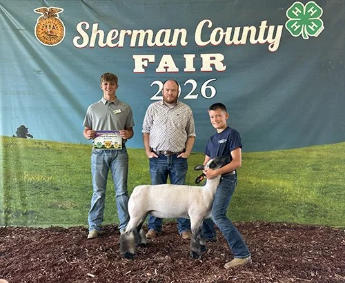   Chase Spotanski  
Champion Market Ewe 
2026 Sherman County Fair 
Bred by Zeilinger Club Lambs