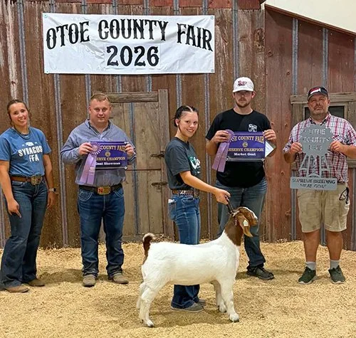  Brooklyn Dennis  
Grand Champion 
2026 Otoe County Fair 
Bred by Shultz Family Show Goats