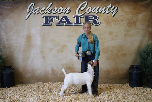  Taylor Laufenberg  
Grand Champion Breeding Doe 
2026 Jackson County Fair 
Bred by Laufenberg