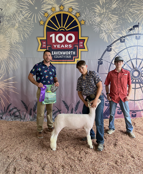 Andrew Stewart  
Champion Speck Ewe & Champion Home Raised 
2026 Leavenworth County Fair 
Bred by Running 7