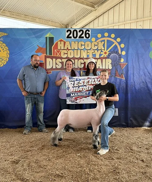  Avery Hinders  
Reserve Grand Champion Market Lamb 
2026 Hancock Co District Fair 
Bred by Lotts Creek Genetics