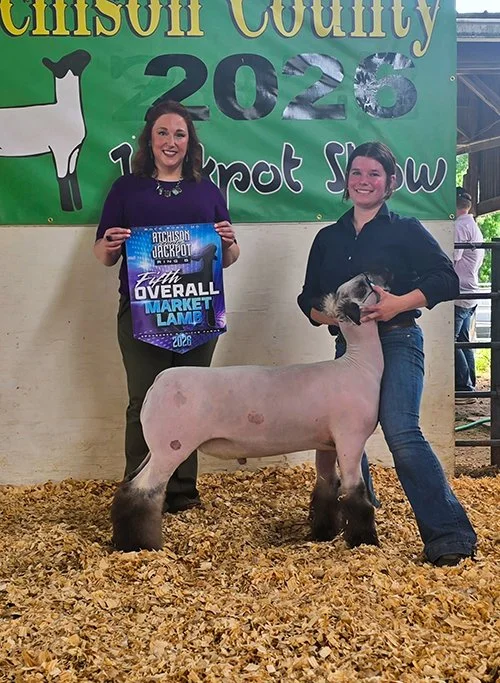 Lexi McCaffree  
5th Overall Champion Market Lamb 
2026 Atchison County Jackpot Show B 
Bred by Hassebrook Show Lambs