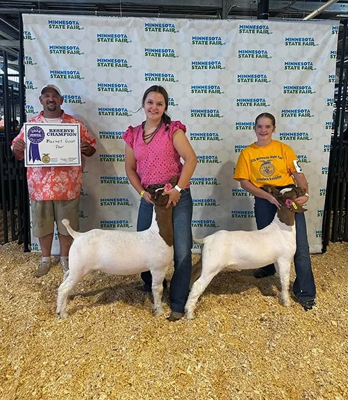  Emilee Olson  
Reserve Champion Market Pair 
2026 Minnesota State Fair FFA Show 
Bred by S-Curve Livestock & STS Livestock