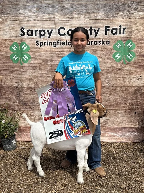   Aubrey Salinas  
Reserve Champion Market Goat 
2026 Sarpy County Fair 
Bred by Williams Show Goats