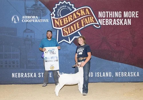  Jayme Gittlein  
Grand Champion Market Doe 
2026 Nebraska State Fair 
Bred by Carlson Livestock