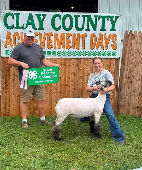  Paisley Carter  
Reserve Champion Market Lamb 
2026 Clay County Fair 
Bred by 4S Show Stock