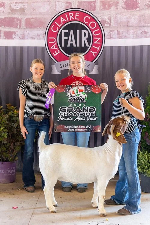  Hadley Erdman  
Grand Champion Female Meat Goat 
2026 Eau Claire County Fair 
Bred by North Star Boer Goats