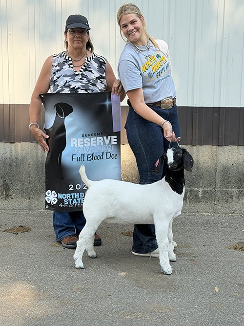  Mika Stuber  
Reserve Fullblood Doe 
2026 North Dakota State Fair 
Bred by Stuber Ranch Boer Goats