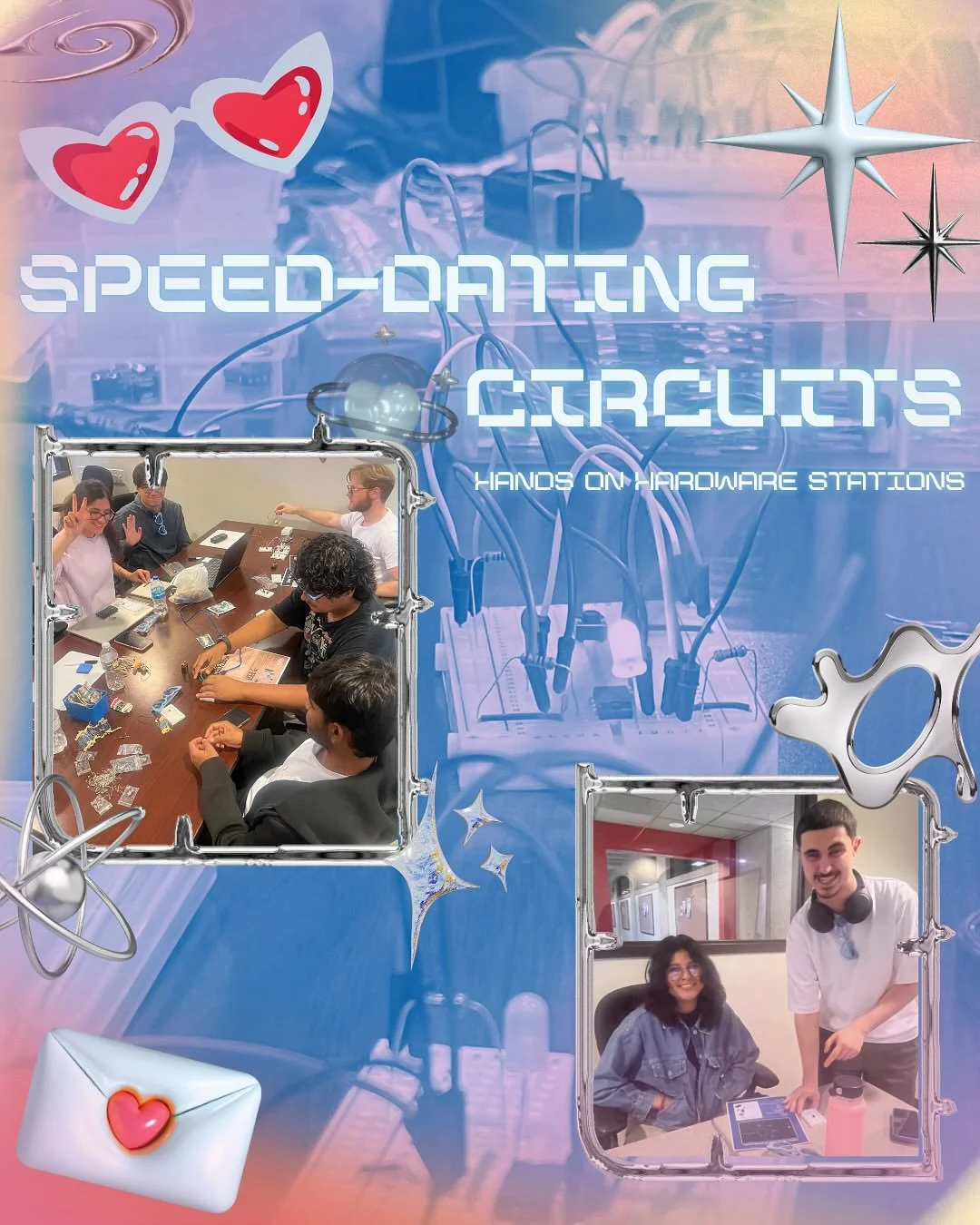 Speed Dating Circuits Recap ⚡️

Our biweekly hands-on hardware stations, or Speed Dating Circuits, have been a huge success so far! Come out to our next Speed Dating Circuits event this week if you want a chance to build various circuits and learn mo