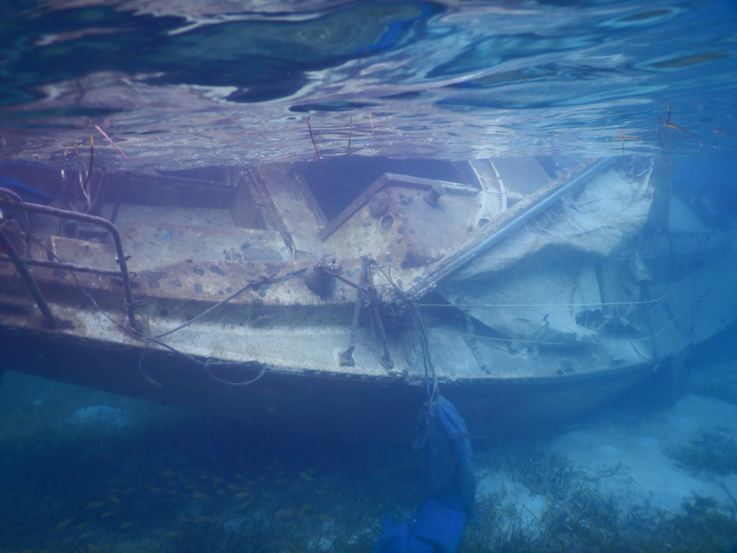 This boat smothering seagrass beds was also photographed after the 2017 hurricanes. It was removed by USCG.  Photo Credit: J. Cruz.