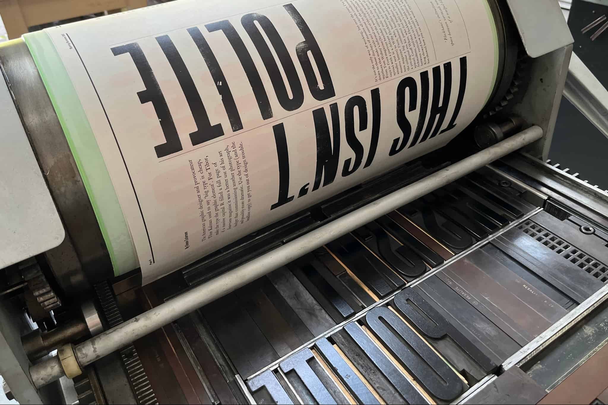  On press—26-line wood type 