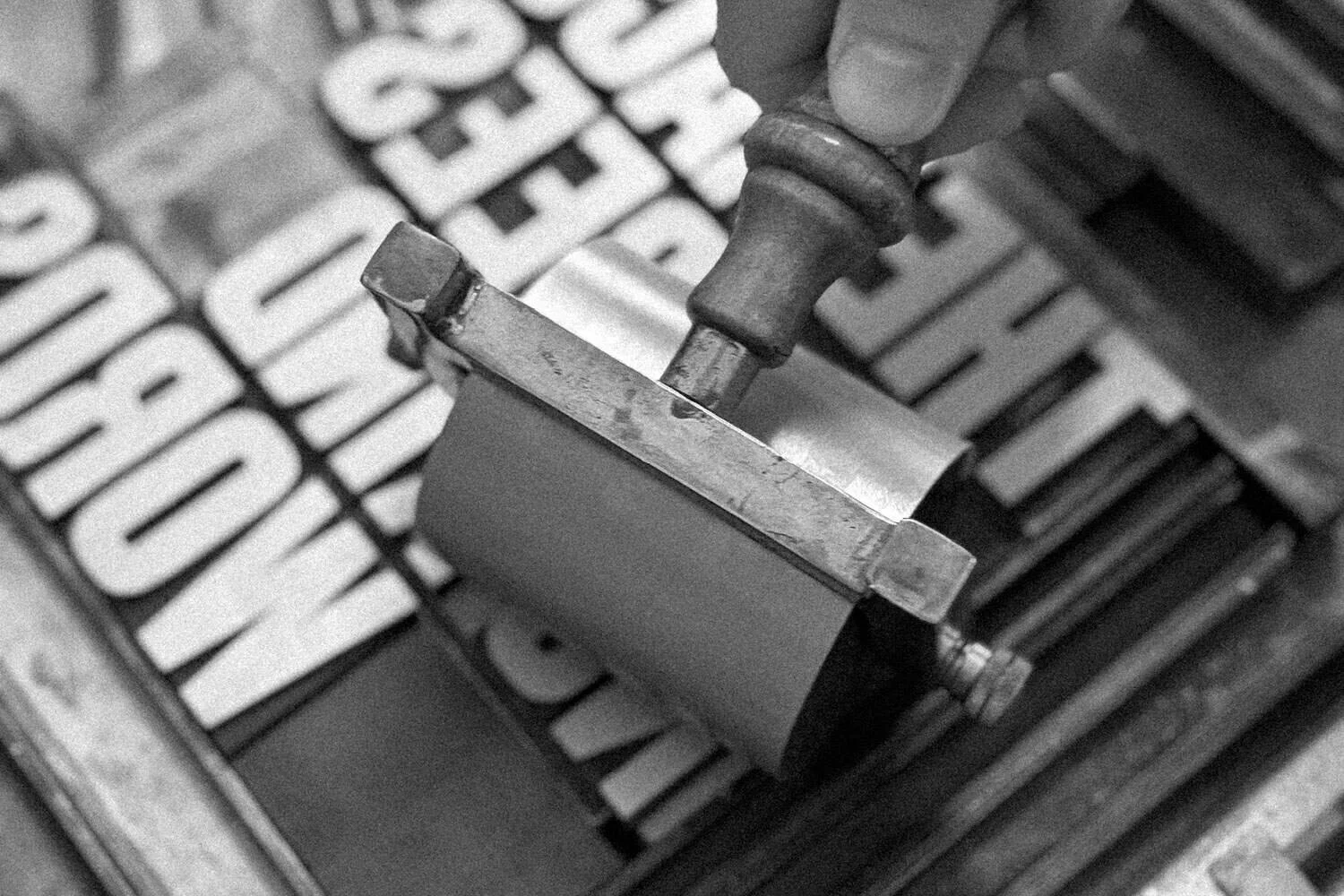 Inking up wood type  for Secret 7