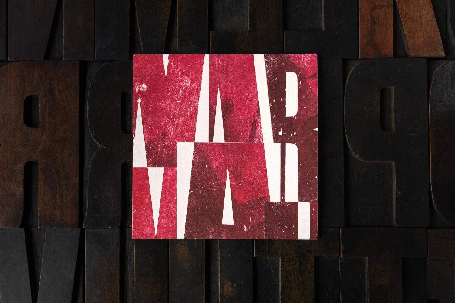 Full shot of The Cure letterpress marquetry record sleeve