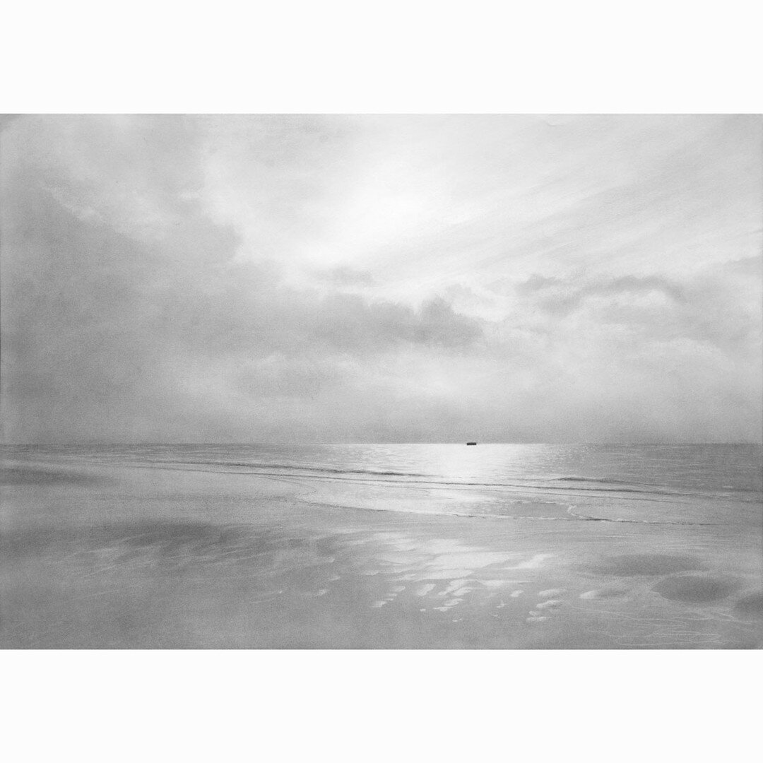 Charcoal on paper. I've just added that little black rectangle on the horizon - how many times do you look out to sea and there's something out there that you can't quite distinguish. I love the idea of it being just that, just a rectangle, a somethi