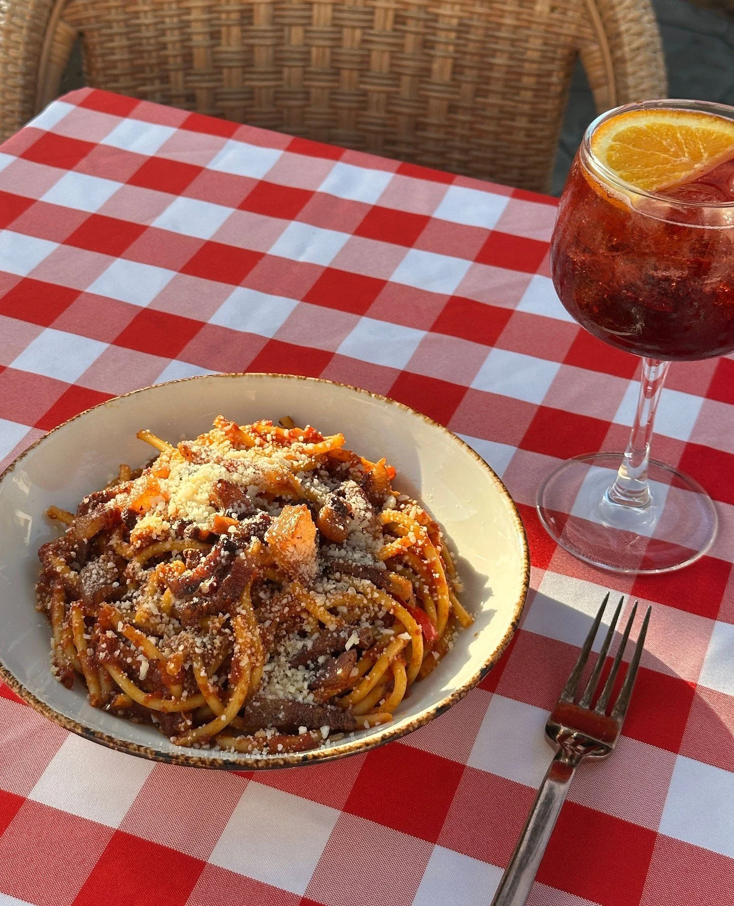 Wednesday Pasta Party special of the night: Bucatini all&rsquo;Amatriciana. Plus, bottles of wine are half price all day long every Wednesday. We&rsquo;ll toast to that! Cin cin 🍷