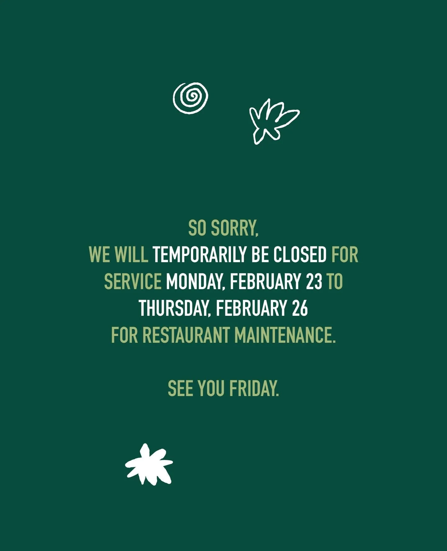 We're fixing some things and getting a few upgrades. 🔨⁠
We will be back up and running with spritzes on the patio Friday, February 27th.