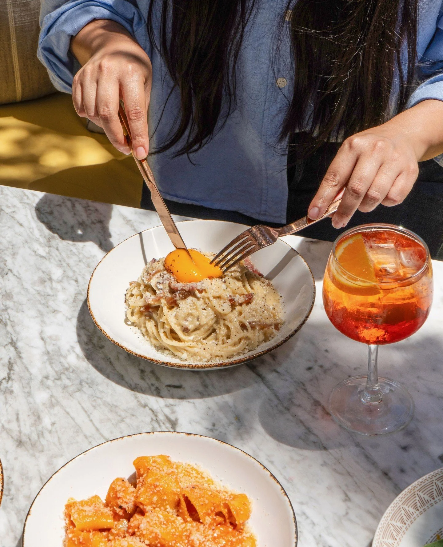 SPAGHETTI CARBONARA &mdash; cracked pepper, pecorino, bacon, egg yolk⁠
⁠
A coastal Italian fave. Passport not required.⁠
⁠Join us for dinner, reserve your table @opentable at our link in bio.