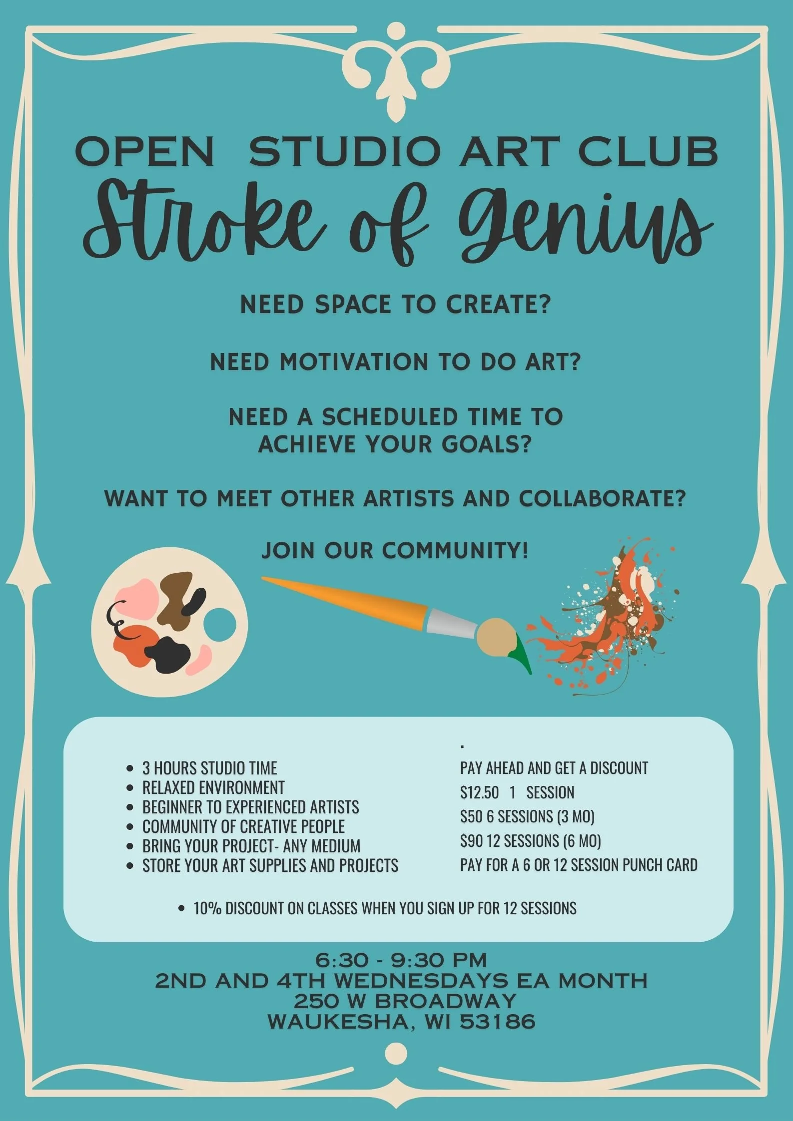 Discover Your Creative Side: Join the Bi-Monthly Open Studio Art Club at Stroke of Genius