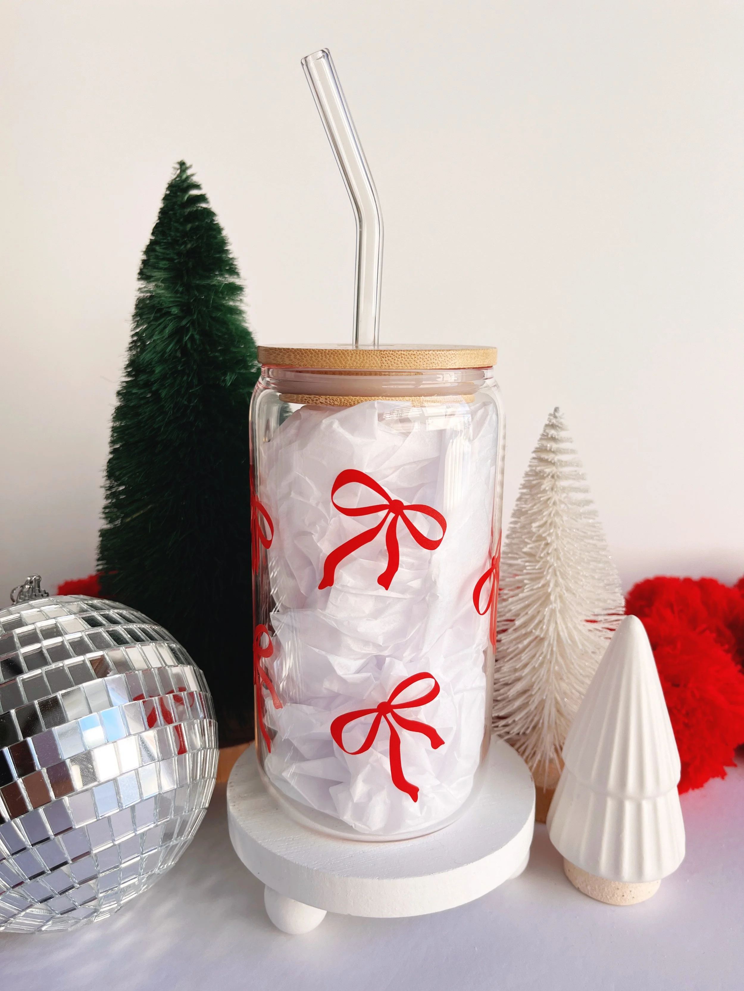 Red Bow Holiday Glass Cup