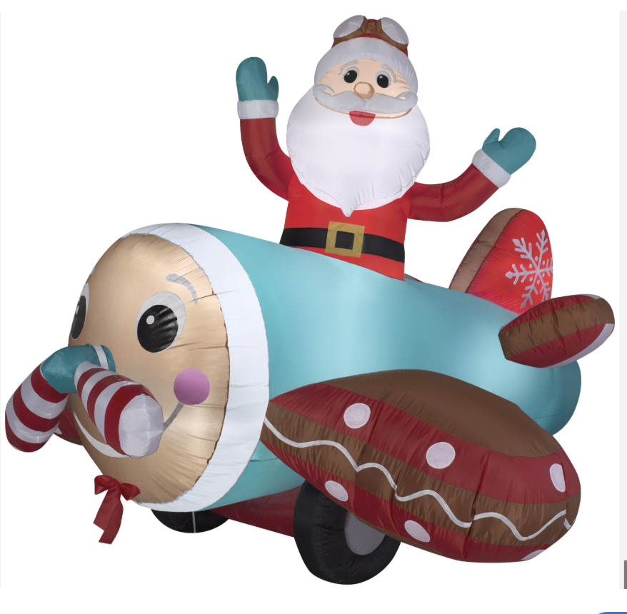 7ft Animated Santa In Gingerbread Airplane