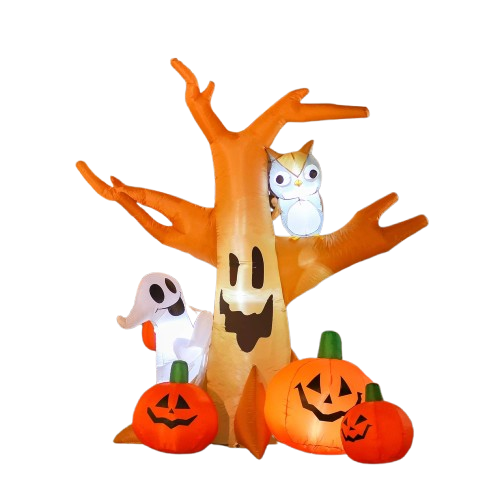 7ft tree with ghost pumpkins and owl