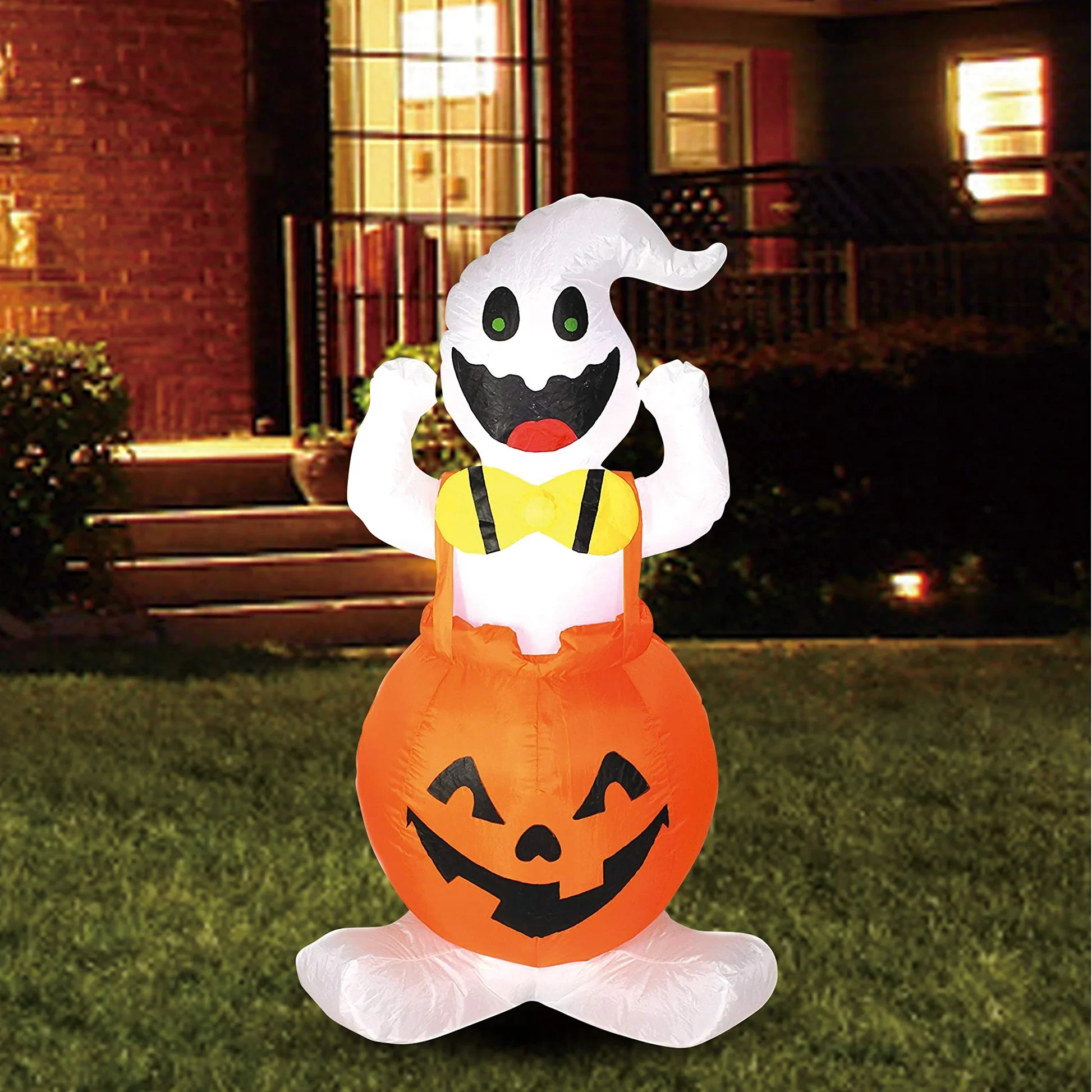 4ft ghost in pumpkin overalls 