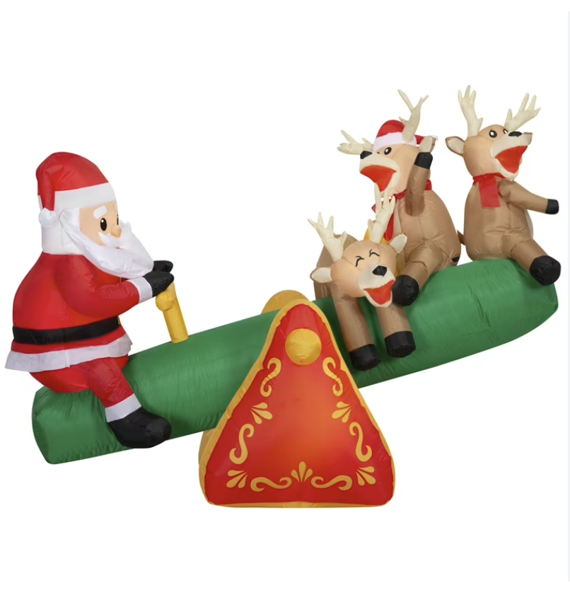 6ft Animated Santa On Teeter Totter With Reindeer