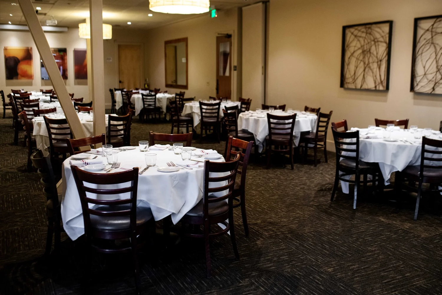 Full Tuscan Room at Piatti Sacramento set for a private event