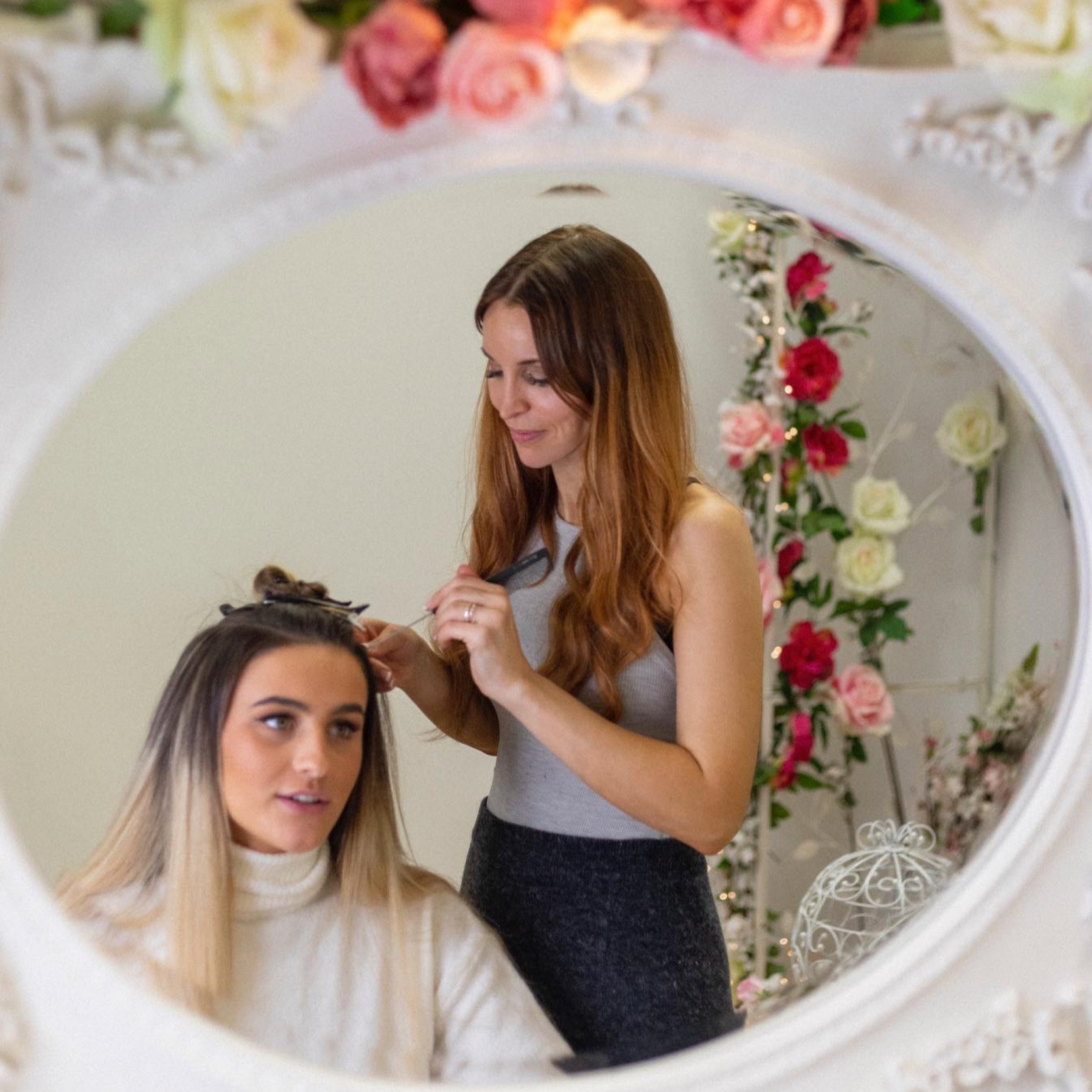 Hair extension consultation and colour matching at Taylor Rose Hair London.