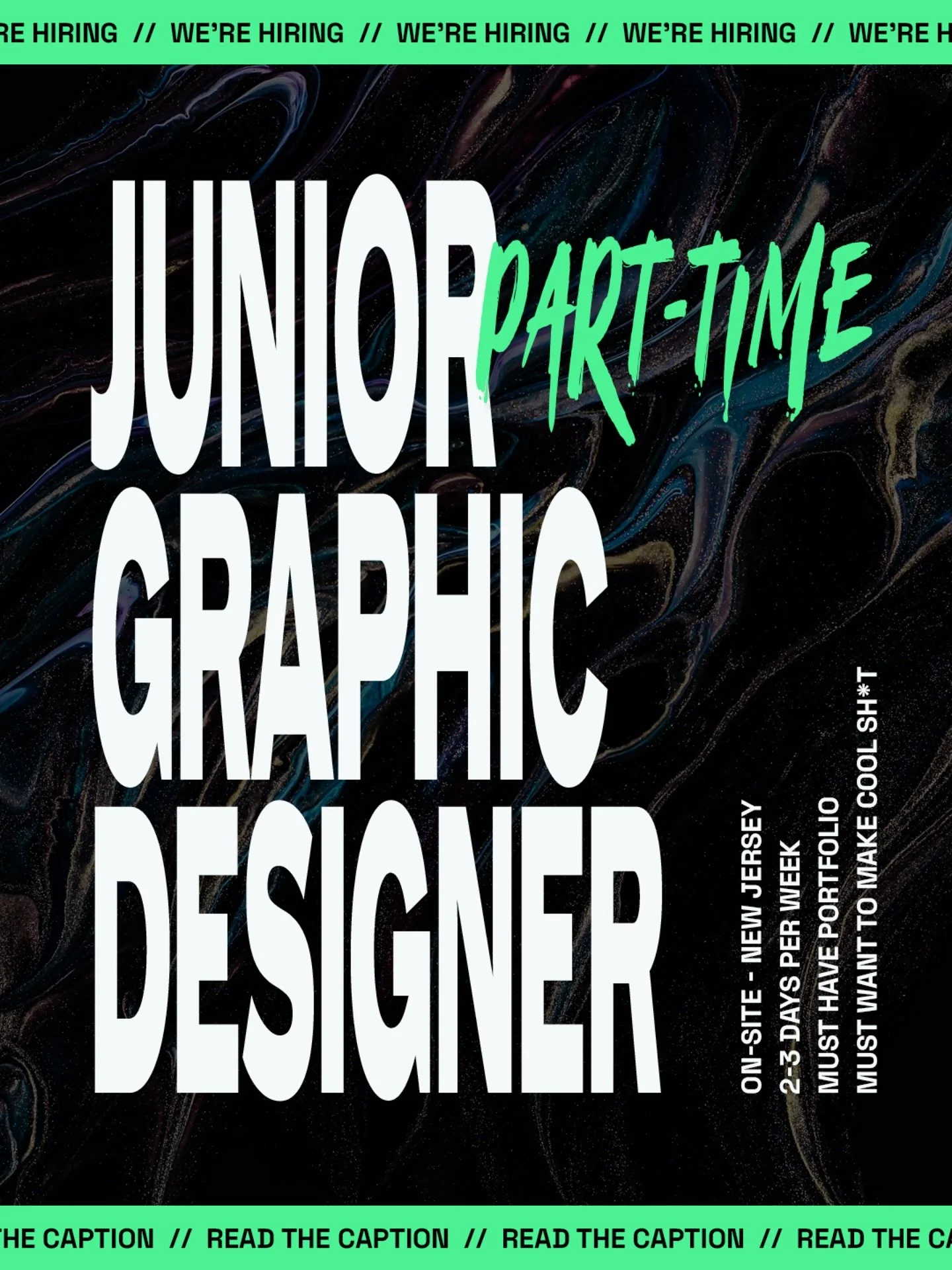 We&rsquo;re hiring a Junior Graphic Designer to join the Make Cool Sh*t team in Cedar Grove, NJ.

This is an in-house role, two to three days a week, with the chance to grow into more hours and eventually full-time. We&rsquo;re looking for someone lo